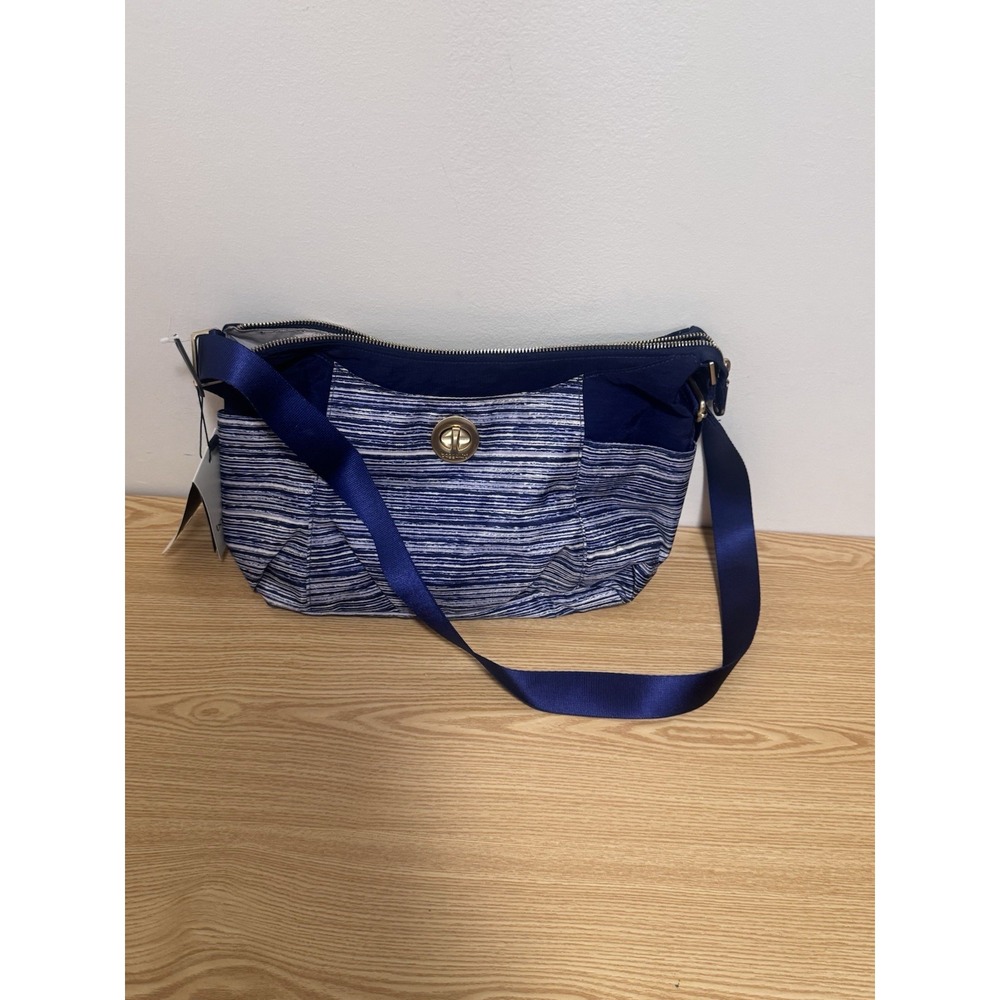 Baggallini Bahia Hobo Crossbody Shoulder Bag Blue Striped Travel Purse‎
